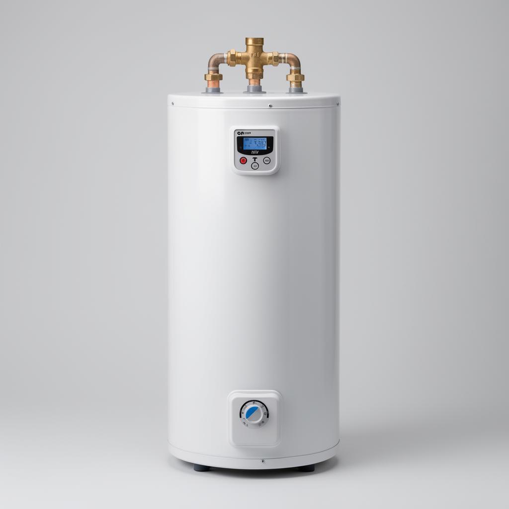 Chauffe-eau électrique cylindrique avec panneau de commande numérique et accessoires — AirHydro360